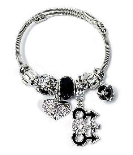 His and Hers Intimates HOTWIFE Stainless Steel Charm Bracelets - Hot Wife, Queen of Spades, Vixen, Threesome, Naughty, QOS, MFM, Swinger, Anklet, Necklace, Jewelry - MFM Charm Bangle Bracelet