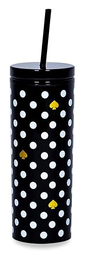 kate spade new york Insulated Tumbler with Reusable Straw, Black 24 Ounce Acrylic Travel Cup with Lid, Polka Dots - Polka Dots