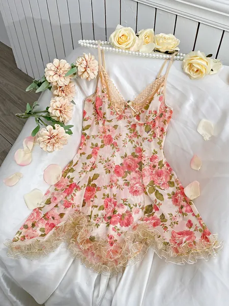 Floral Lace Trim Slip Dress