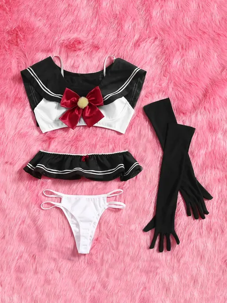 Kawaii Bow Decor School Costume Set