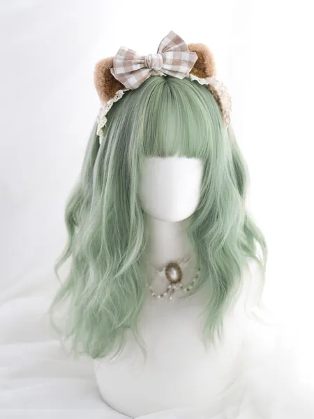 Medium Length Green Wig with Bangs