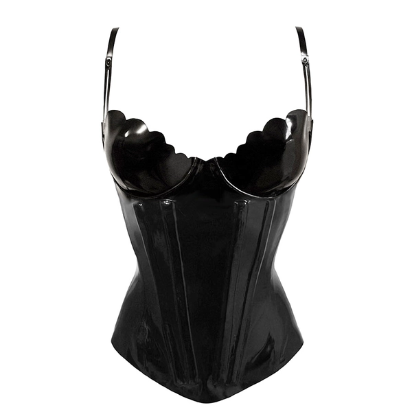 Latex Restricted Scallop Cup Corset in supatex black