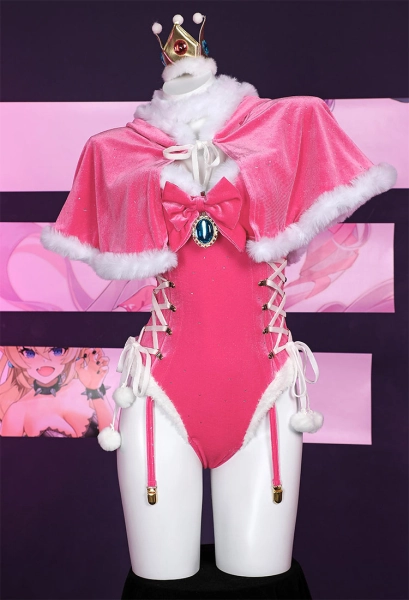 Christmas Peach Derivative Sexy Lingerie Bodysuit Plush Homewear Romper and Cloak with Gloves and Thigh Socks