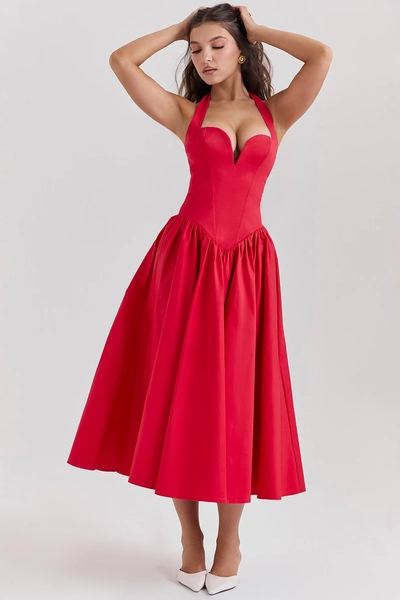 Coquette Scarlet Halter Midi Dress