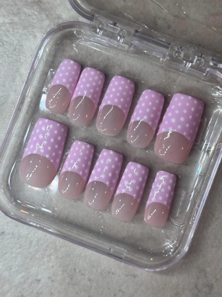 Pink polka dot french tips