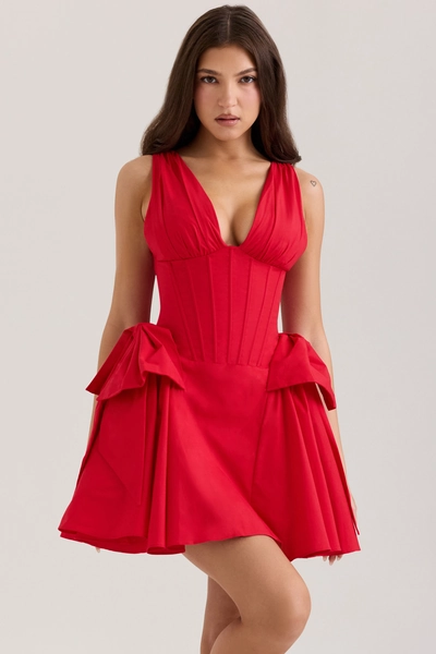 Amalia Red Cotton Bow Mini Dress