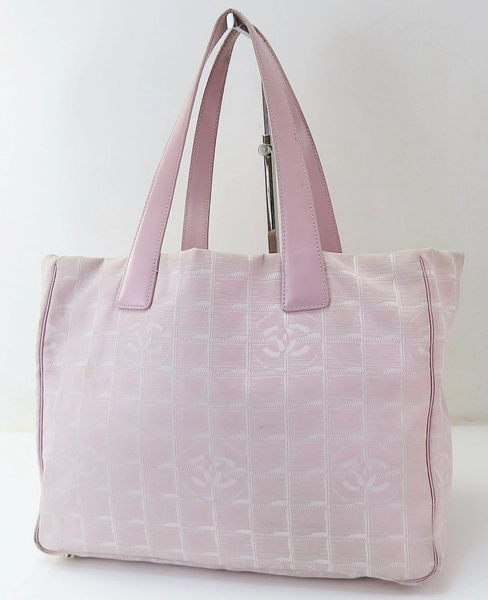 Auth CHANEL New Travel Line Pink Nylon and Leather Tote Hand Bag Purse #53170