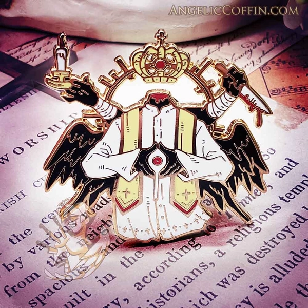 Satanic Angel Gothic Enamel Pin, weird demon angel pin, creepy pin, occult macabre pin, Gold finish