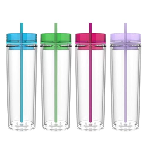 Maars Classic Insulated Skinny Tumblers 16 oz. | Double Wall Acrylic | 4 pack - Tropical - 4 Count (Pack of 1)