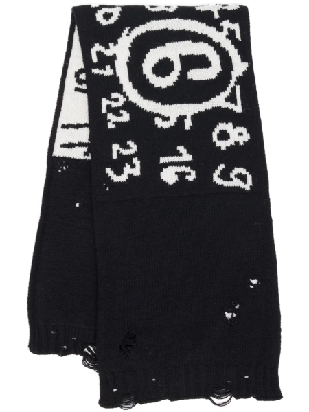 Numbers-motif virgin wool scarf 