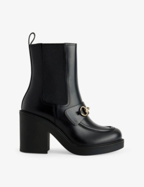 Horsebit block-heel leather ankle boots