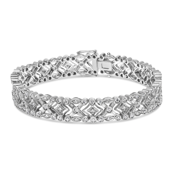 18K White Gold 3 3/4 Cttw Baguette and Round Diamond Art Deco Vintage-Inspired Link Bracelet (G-H Color, VS1-VS2 Clarity) - 7