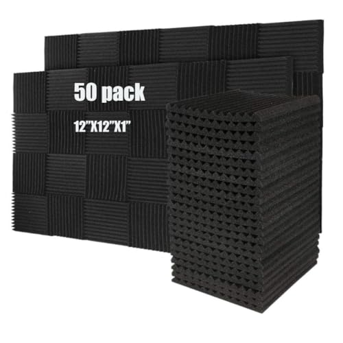 50 Pack BLACK Acoustic Panels Studio Foam Wedges 1" X 12" X 12"Sound-proofing,Sound Absorption (50pcs, Black) - 12 inch L x 12 inch W x 1 inch H - BLK