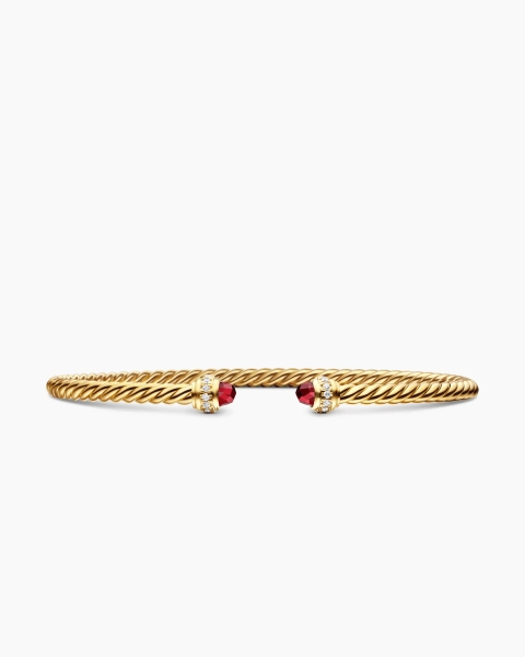 Classic Cablespira® Bracelet in 18K Yellow Gold with Garnets and Diamonds, 3mm