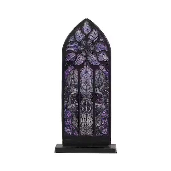 10.5" Metal & Stained Glass Skull Arch Tabletop Décor 