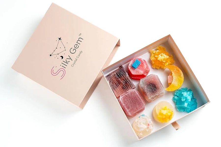 SILKY GEM - The Golden Lava Crystals, Mixes Flavors, Flavored Aurora Crystal Candy, 8-10 pieces, Kohakutou, Edible Gem, Vegan, Gluten Free, ASMR