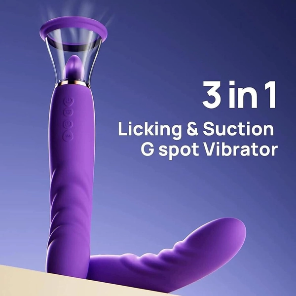 3 in 1 Clitoral Sucking-Lickin<wbr/>g Sex Toy G spot-Vibrator Intelligent Heating Dild