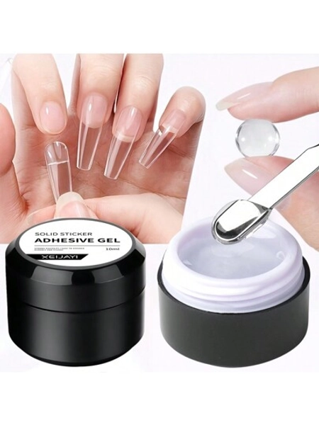 XEIJAYI 1 st. 10ML Enfärgat Nageltips Gel Enfärgat Klistermärke Nageltips Självhäftande Lim Lapp Super Klibbig Självhäftande Lim UV Gel Nagelkonst Snabbtorkande Stark Falsk Nageltips Akryl Lim