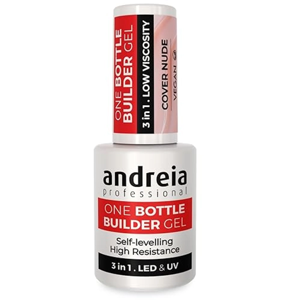 Andreia Professional Gel Constructor para Uñas - Triphasico 3 en 1 de Baja Viscosidad - Gel Constructor LED & UV en Botella - Extensión Autonivelante de Alta Resistencia - Color Blanco Suave 14ml
