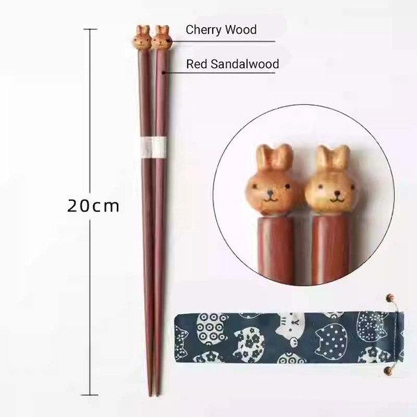 Handmade Wood Animal Chopsticks Cute Wooden Chopsticks 20cm - Cherry Wood / Rabbit