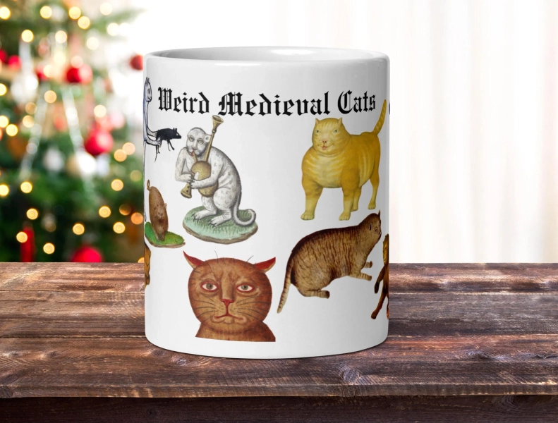 Weird Medieval Cats mug, funny ugly cats coffee cup, cat lover gift