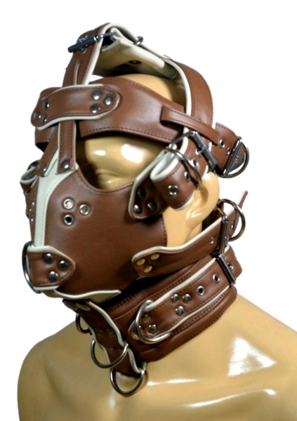 Leather muzzle head harness adjustable Leather Face Hood pony play