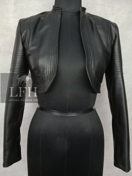 Lambskin Leather Cropped Bolero Jacket: Slim Fit Biker Shrug
