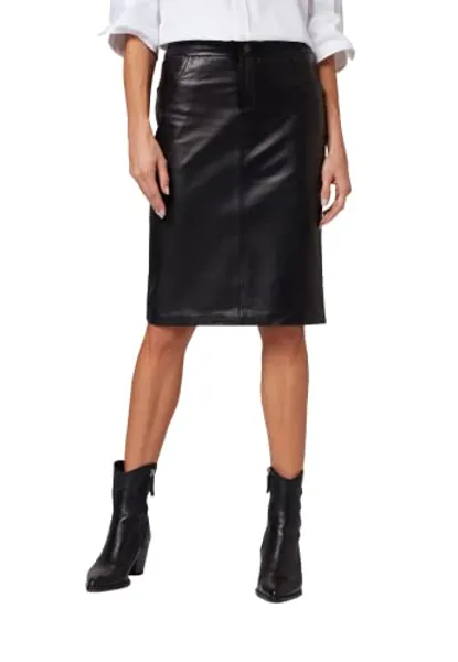 RICANO 095 - Damen Leder-Rock Knielang aus echtem Lamm Leder (Premium Glattleder) in schwarz