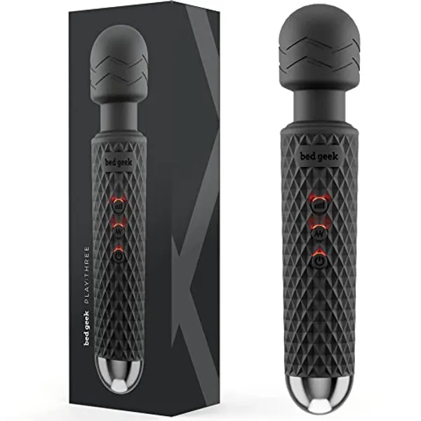 Wand Massagestab mit Speicherfunktion von bed geek Drahtloses Tragbares Elektrisches Massagegerät Drahtloser Elektrischer Massagestab Haut Weiches Silikon 20 Muster 8 Geschwindigkeiten Schwarz