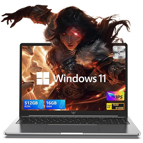 KAIGERR 16.0-inch Laptop, 2025 16GB DDR4 512GB SSD Windows 11 Laptop, Gaming Laptop with Intel 12th Quad-Core Processor(Up to 3.6GHz), 1920P FHD Display, Metal Shell, WiFi 5, USB3.2, Type_C - Sliver Gray