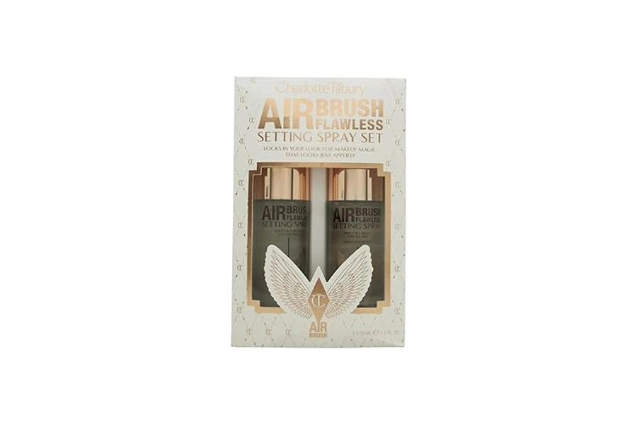 Charlotte Tilbury Setting Spray Duo Airbrush Flawless, Travel Size Gift Set::Original & White Tea of Bali Scented, Clear