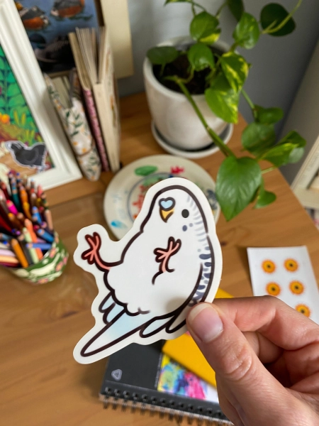 White Budgie - Clear Vinyl Sticker