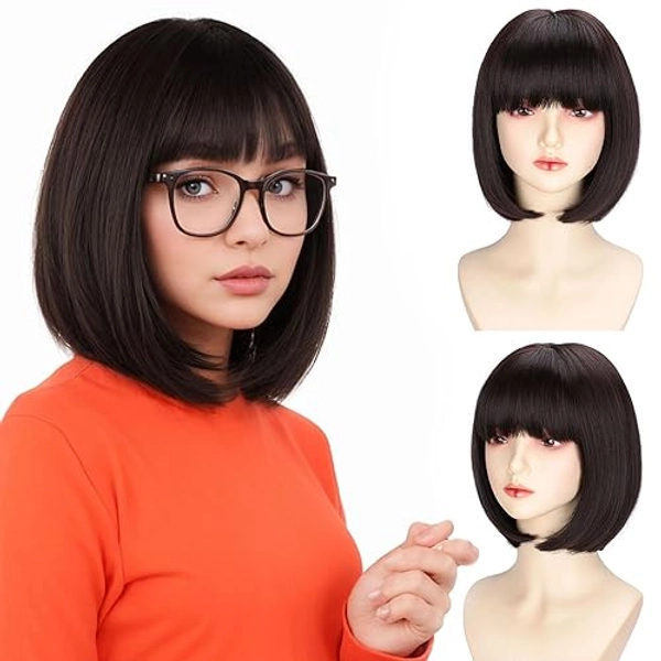 Straight Brown Bob Wigs with Bangs