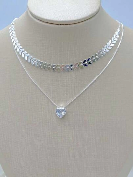 KIT 2 Choker Colar de Escama de Peixe + Colar Com coração Ponto De Luz banhado a prata a ouro 18K