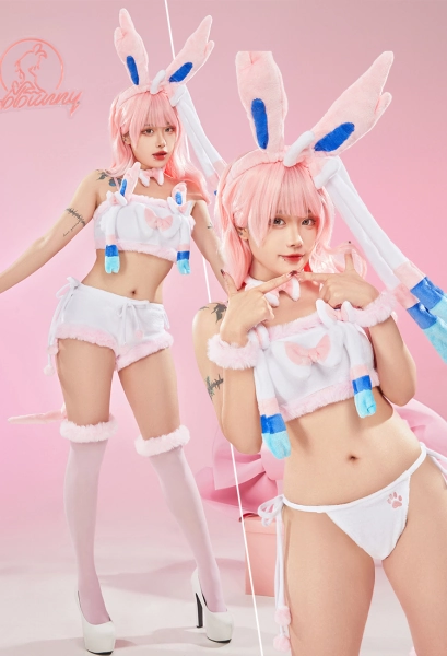 Kawaii Lingerie Set Plush Homewear Pink Crop Top and Shorts with Headband and Socks