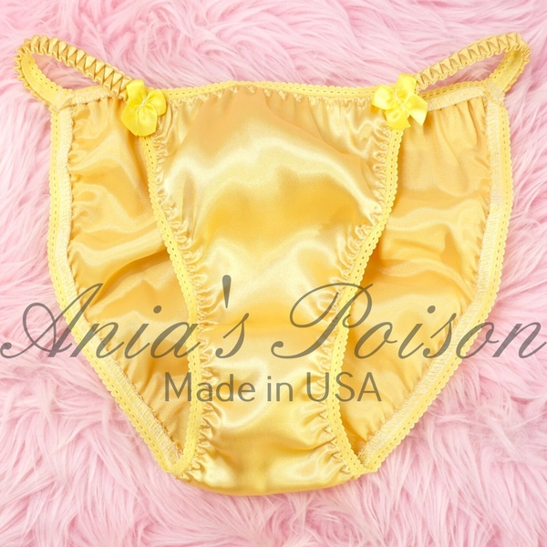 Satin String Bikini Panties - Golden Yellow - Size 6