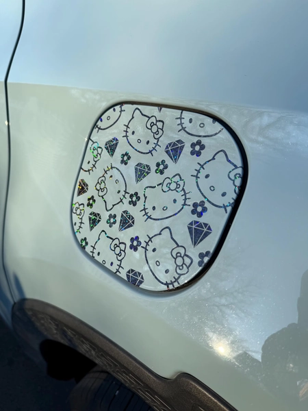 Kitty and Diamonds Gas Cap Car Decal, Car Window Decal, Vinyl Decal Sticker, Car Accessories, Car Decor