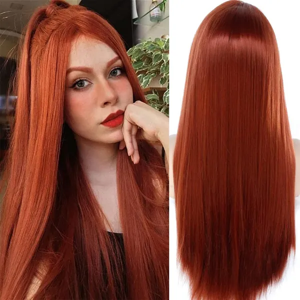 ATAYOU® Parrucca Lunga Auburn Rosso Rame Lace Front - Parrucca Rossa Zenzero Capelli Sintetici Resistente Al Calore Per Le Donne 12 x 3 Pollici Pizzo(Rosso Rame 593)