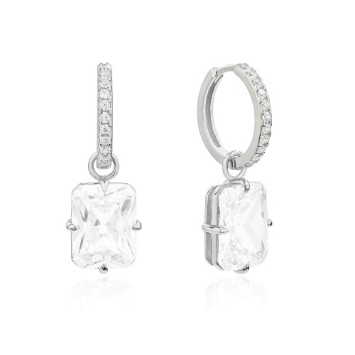 Huggie Radiant Drop Charm Earrings/18K White Gold & Premium Cubic Zirconia