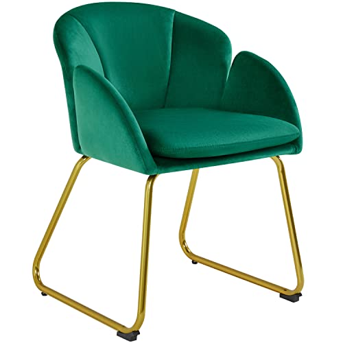 Yaheetech Velvet Tub Chair Vanity Chair, Modern Accent Armchair Lounge Chair Single Sofa with Golden Mental Legs for Living Room/Bedroom, Green - Green - Velvet Fabric