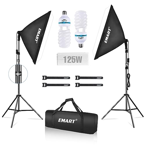 EMART✨Softbox Lighting Kit,20"x28" Soft Box Lights Photography Accessories with 2X 125W E27 5500K Bulbs, Professional Camera Photography Lighting Kit for Studio Video Recording, Filming, Podcast - 20" x 28" Softbox - Black(125W CFL Bulbs)