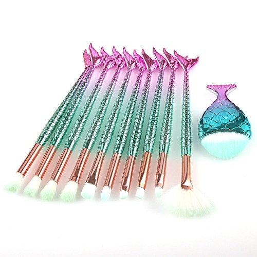 Mermaid🧜‍♀️Beauty 11 pcs Makeup Brush Set - Green