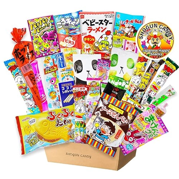 【SHOGUN CANDY】 a 32 piece collection of assorted Japanese snacks and candy gift for Journey through Asia with popular Japanese snacks box