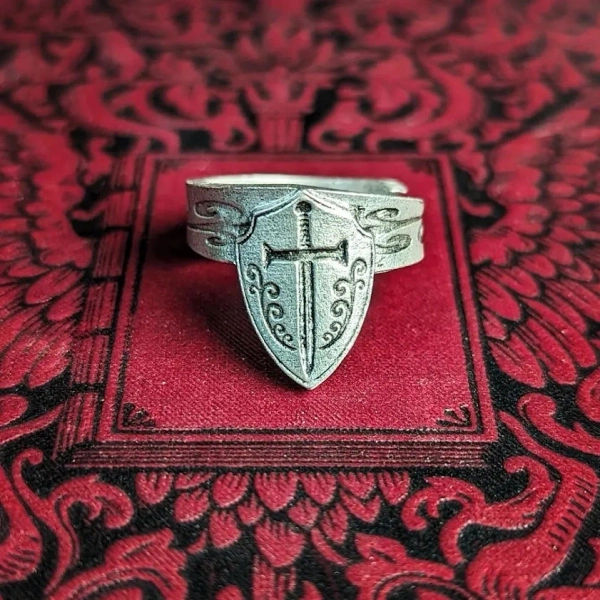 Sword Shield Ring - Adjustable - Handcrafted - Unisex - Pewter - Signet Ring Style