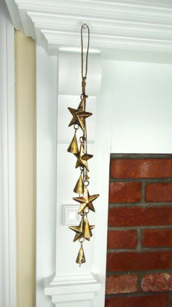 SHOOTING STARS Bell Hanging Strung on Jute 8 Rustic Gold Stars and Cone Bells Hang From Your Door, Wreath, Mantel, Garden, Porch, Deck - Etsy