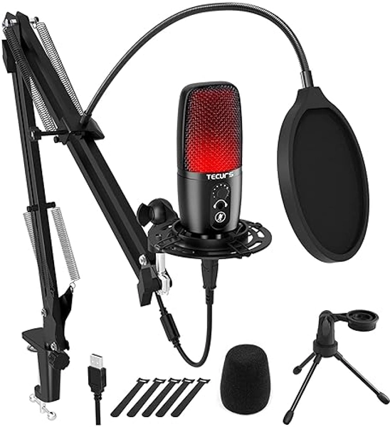 Gaming Microphone,TECURS USB Microphone Kit for Computer, Podcast Mic Set, PC Condenser Mic with Boom Arm for Streaming,YouTube,Recording,Chatting,Compatible with Mac,Windows,Linux and PS4/PS5- MR02