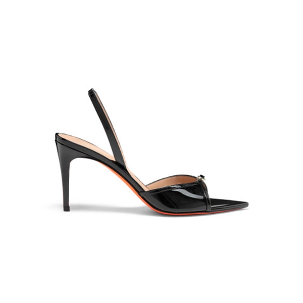 Women's black patent leather high-heel sandal