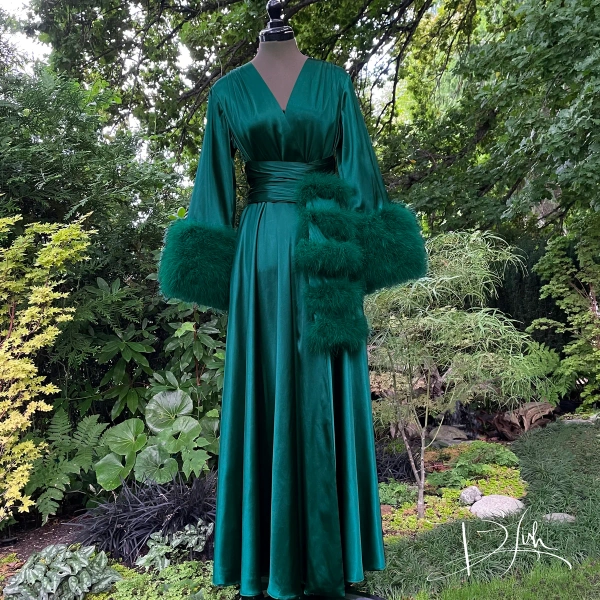 Forest Green  Marabou-cuffed "Beverly"  (sizes S & M sold out)