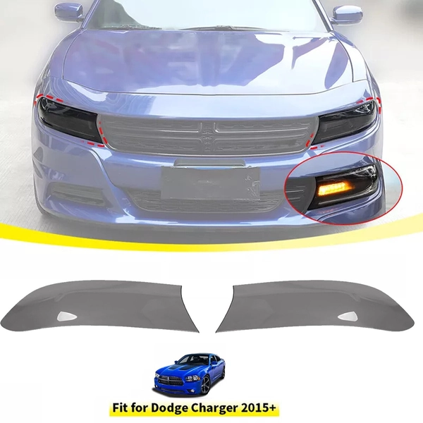 2x Blackened Front Headlight Accessories Decor Cover Trim For Dodge Charger 15+