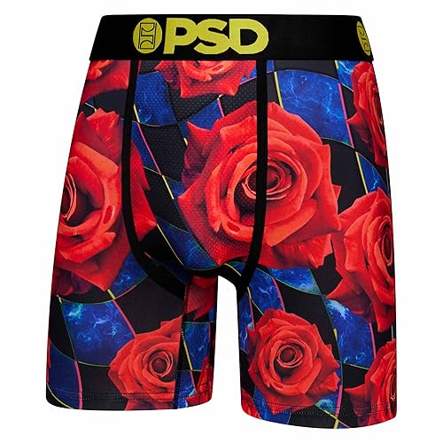 PSD Men's Mid Length Boxer Briefs - 5 Inch Inseam Breathable and Supportive Men's Underwear with Moisture-Wicking Fabric - Medium - Floral Racer